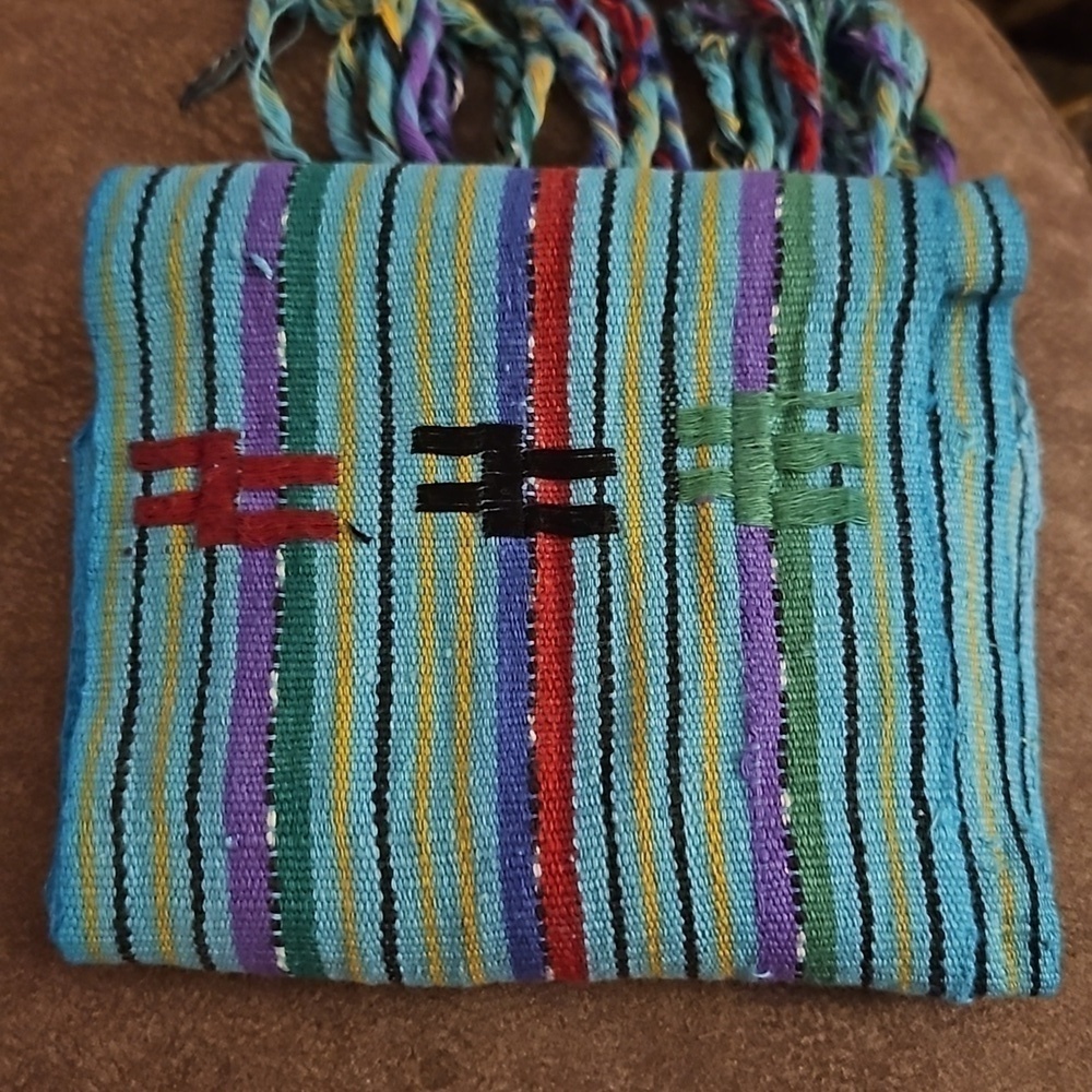 VTG Estate Guatemalan Turquoise Rainbow Stripe Woven Fringe Western Sash - Picture 4 of 6